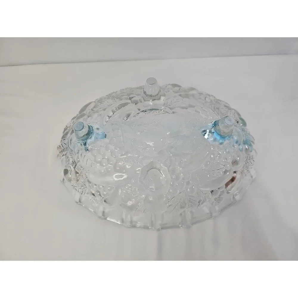 Large Vintage Indiana Glass Harvest ICE BLUE GLASS FOOTED OVAL FRUIT BOWL‎ 12x9